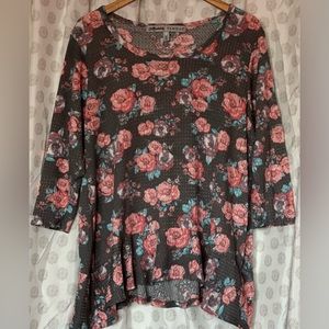 3/4 Length Sleeve Floral Waffle Knit Shirt by Absolutely Famous Size 2x